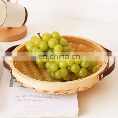 Handmade basket round bamboo storage basket bamboo wicker platter tray wholesale