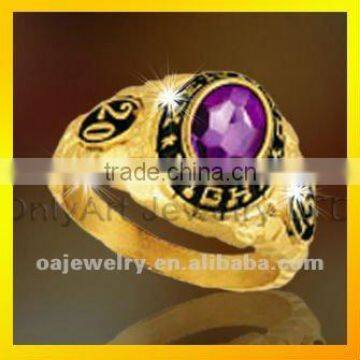 hot selling gold plating fashion CZ set college ring paypal acceptable