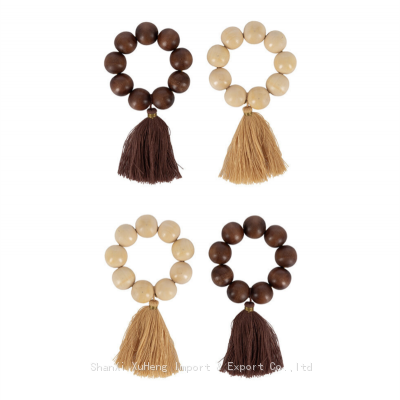 Simple Wooden Beaded Tassel Napkin Buckle For Wedding Banquet Hotel Decoration