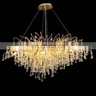 Nordic Rain Drop Golden Chandelier Aluminum Branch Chandelier For Living Room