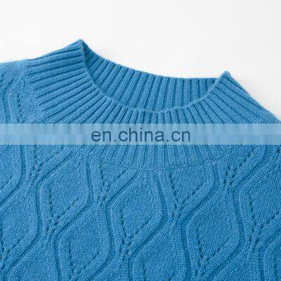 Vintage Winter Women's Crew Neck Pure Cashmere Sweater Rhombus Knitted Pattern With Jacquard Technique OEM Service Available