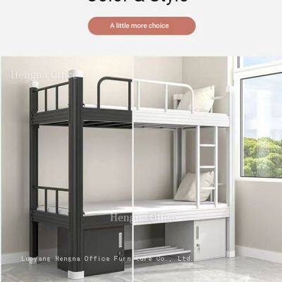 Quick Assembly Metal Bunk Bed for Hostels, Snap-fit Structure Adult Size Steel Bed with Anti-slip Wide Ladder, China Manufacturer Wholesale
