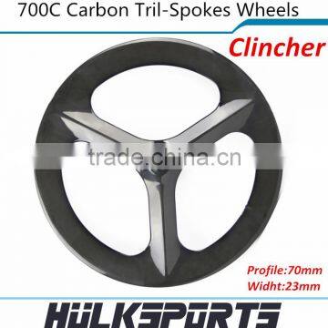 Carbon Tri spoke wheels 700c for road bicycle or fix gear cycling with 3 spokes carbon wheelset of 23mm width