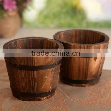 Burning Wooden Flower Planters, Barrel Type Wood Round Planter Boxes, Garden Pots Planter Barrel