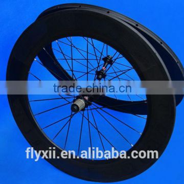 FLX-WS-TW08 : Carbon Glossy Cycling Road Bike Bicycle Tubular Wheelset 88mm Rim ( Basalt Brake Side )