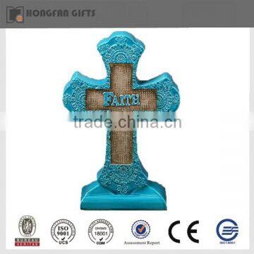 blue religious polyresin cross ornament