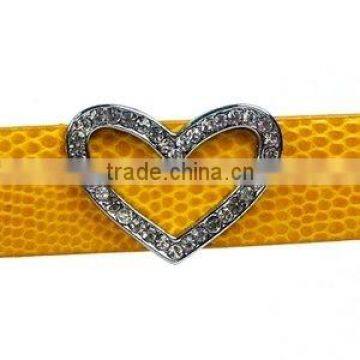 Slim Heart 18mm Rhinestone Slide Charms Wholesale, fits 18mm width Leather Bracelet