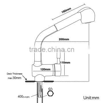 Custom Long Pull Out Handle Brass Mixer Faucets Kitchen Basin photo-6