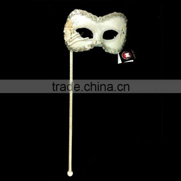 White Half Face Masquerade Masks With Stick