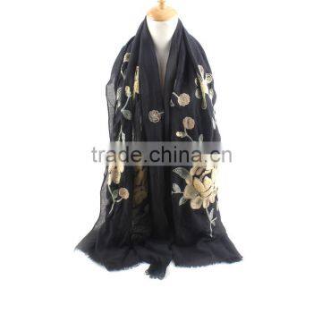 Fashion Ladies Charm Flower Embroidery Cotton Hijab Muslim 2016 Scarf