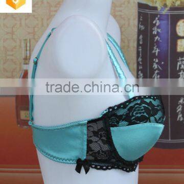 Blue Satin Mature Bra,sexy Lace Full Cup Lady Bra photo-3