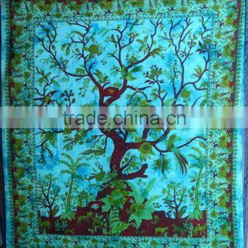 Turquoise Elephant And Big Tree Printed Tapestry Hippie Wall Hanging Mandala Tapestry Indian Cotton Bed Sheets photo-6