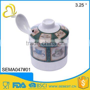 ODM cutomized unbreakable melamine sugar pot mug with spoon