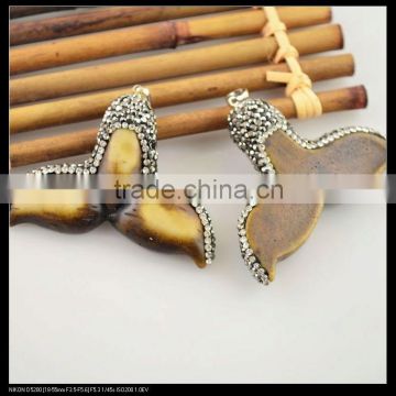 LFD-0089P ~ Wholesale OX Bone Carved Dolphin Tail Charms Pendant Necklace With Pave Crystal Rhinestone Fashion Jewelry