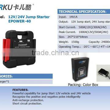 Carku new developed 12V 24V Jump Starter 24000mah Model EPOWER-40 for Gasoline, Diesel car and truck etc.