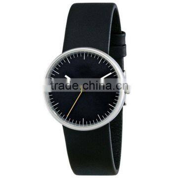Newest Watch Design Stainless Steel Case Leather Band Yellow Ticker Black Watch photo-3