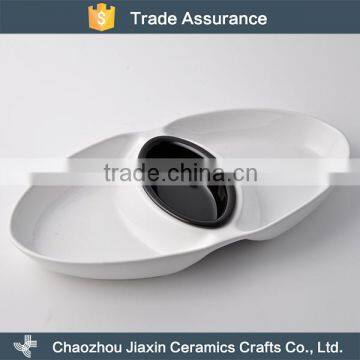 White and black divided porcelain snack plates dish