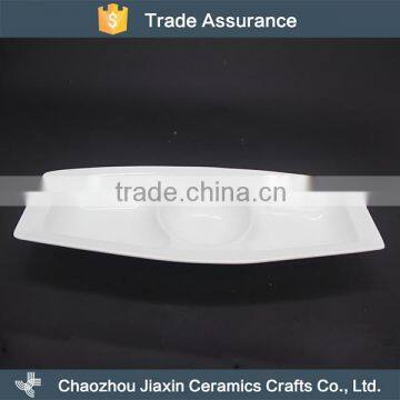 Durable Hotel White Ceramic Divided Snack Serving Dish