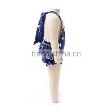 New Design Summer White Star Blue Style Sleeveless Cute Cotton Fancy Baby Girl Rompers photo-2