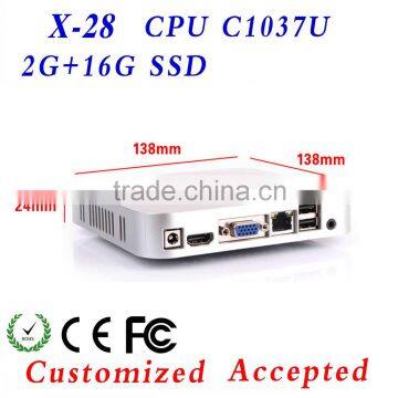 mini desktop 1037u micro pc Xcy X28 C1037U 1.8GHZ 2G RAM 16G SSD 4*USB2.0 13.8*13.8*2.4 cm Video Resolution:1920*1080