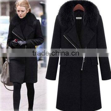 2015 winter fashion Fur Collar Ladies Winter woolen overcoat