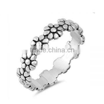 Women's 925 Sterling Silver Oxidized Antique Silver Ring Flower