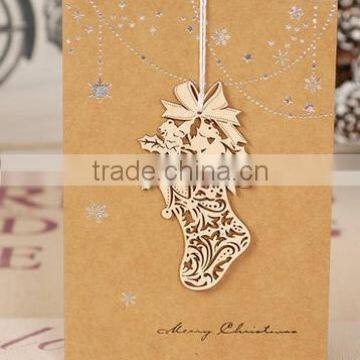 Snow boot wooden-handmade decoration exquisite desing pattern chirstmas card /greeting card