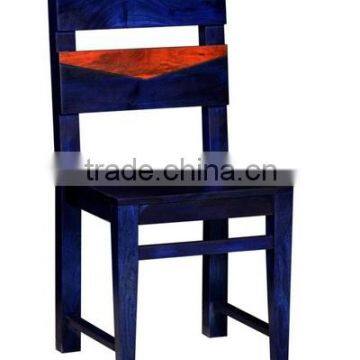 SEA BLUE VINTAGE MANGO WOOD DINING CHAIR , RETRO SOLID WOOD DINING CHAIR