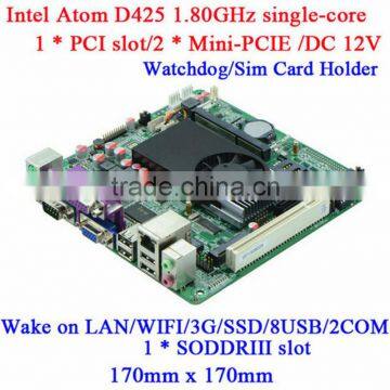 Atom D425 1.8Ghz mini itx motherboard 12V DC POS M58_D42 DDR3 18bit LVDS 2RS232 synchronous asynchronous display Wake on LAN PXE