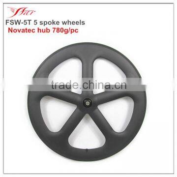 Five spoke wheels tubular full carbon fiber for road, 780g carbon wheels with Novatec hub 3K matte, FSW-5T