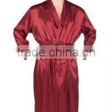 Classic red long satin bathrobe/lounge robes for men