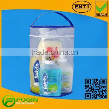 pvc cosmetic round buttom soft loop handle bag