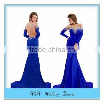 Latest Design Formal Evening Gown royal blue Long Formal Dresses Sexy Backless Crystal Beading Mermaid Evening Dress(YASA-998)