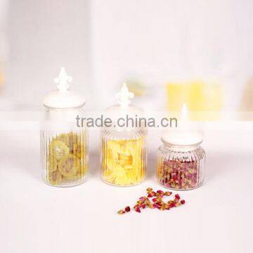 hot selling 3pcs glass canister set with decorative ceramic lid