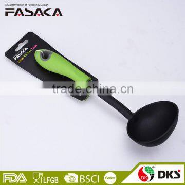 FZ001-SL Color Plastic Handle with TPR Painting Black Nylon Soup Ladle Kitchen Nylon Utensils
