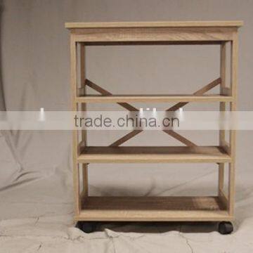 Wooden particle board shoe rack with wheels