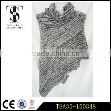 party-ready grey knitted ladies poncho shawl with round collar fashion scarves