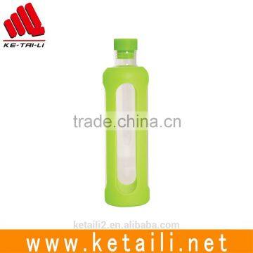 custom glass drinking school water bottle with silicone sleeve