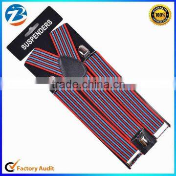 Fashion Red and Blue Stripes Printed Wide Elastic Braces Unisex Suspenders