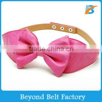 Lady Fashion Rosy Tone Leather Bowknot Decor Press Button Closure Skinny Dress Belt