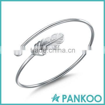 Korean fashion jewelry 925 sterling silver feather bracelet cuff wholesale