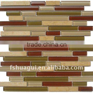 HG-CDT003 Brown strip crystal glass mix KIMPI marble mosaic hotel loby backsplash interior wall tiles