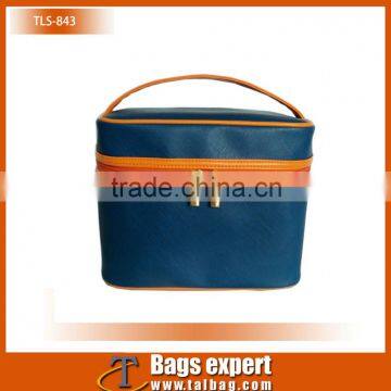 fashion blue embossed pvc beauty case with top handle.