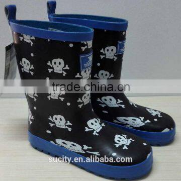 wholesale kids skeleton print rubber rain boots with skulls print