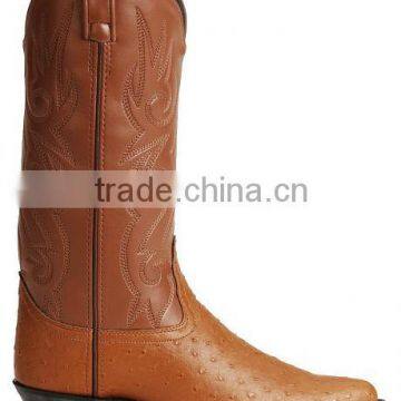 Black Wine Brown Smooth Leather Fancy Stitched Western Ostrich Print Cowboy Boots Wholesale photo-4