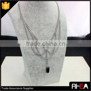 fashion amethyst stone pendant multi chain design choker necklace