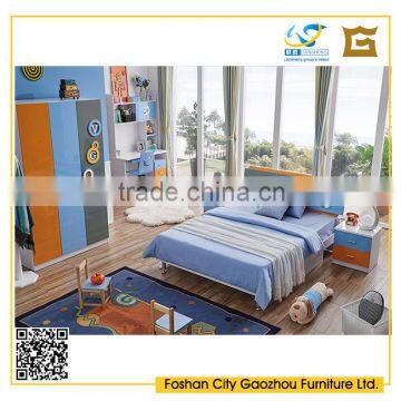 modern wood panel colorful bedroom furniture sets with letters decoration