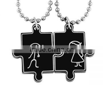 SRP4007 Hot New Products for 2016 Enamel Black Puzzle Couple Pendant Stainless Steel Cute Necklace