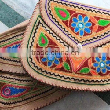 Real leather hand made hand embroidery banjara work leather saddle bag'for girls