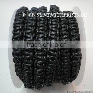 Braided Leather cords -Stair braided round leather cords 10mm-black